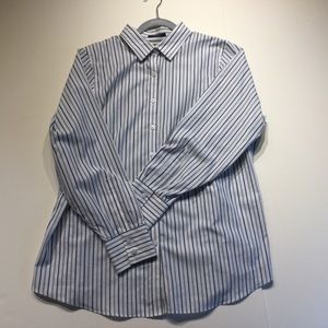 Lands’ End Blue Striped No‑Iron Supima Cotton Button‑Down Blouse | Size 18W (EUC